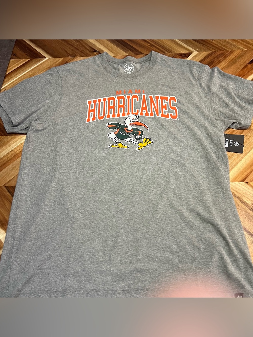 Men’s 47 Brand Miami Hurricanes Gray Graphic Tee with Orange Logo - Picture 1 of 8